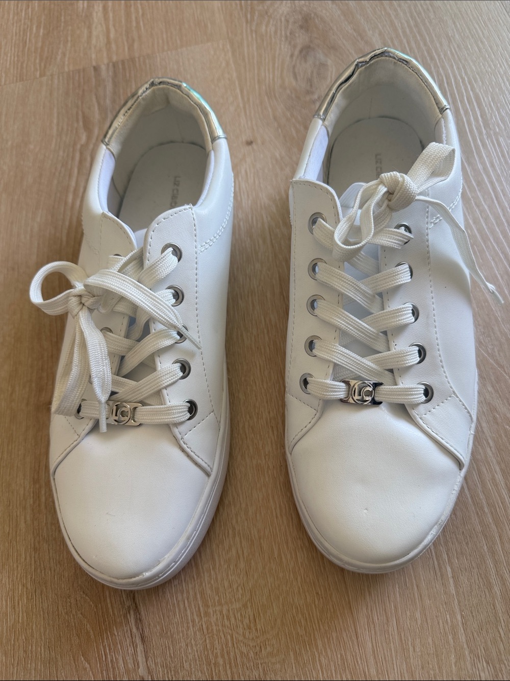 Liz Claiborne White Sneakers with Silver Trim